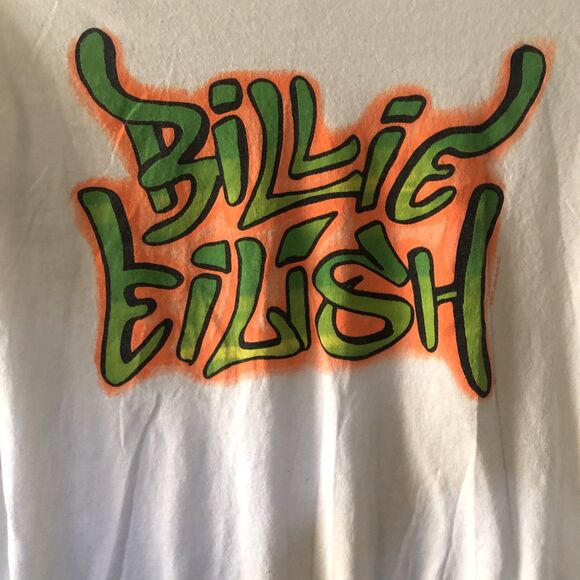 Billie Eilish White Orange Green Graffiti Long Sleeve T-Shirt M Unisex - Picture 3 of 4